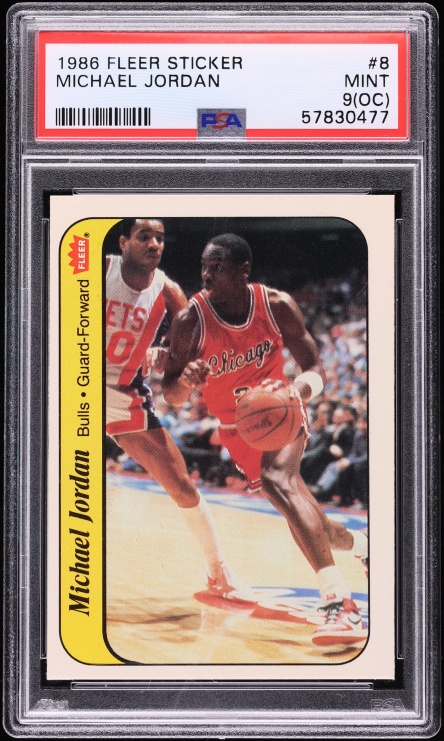 1986 Fleer Sticker Michael Jordan ROOKIE #8 PSA 9(oc) MINT