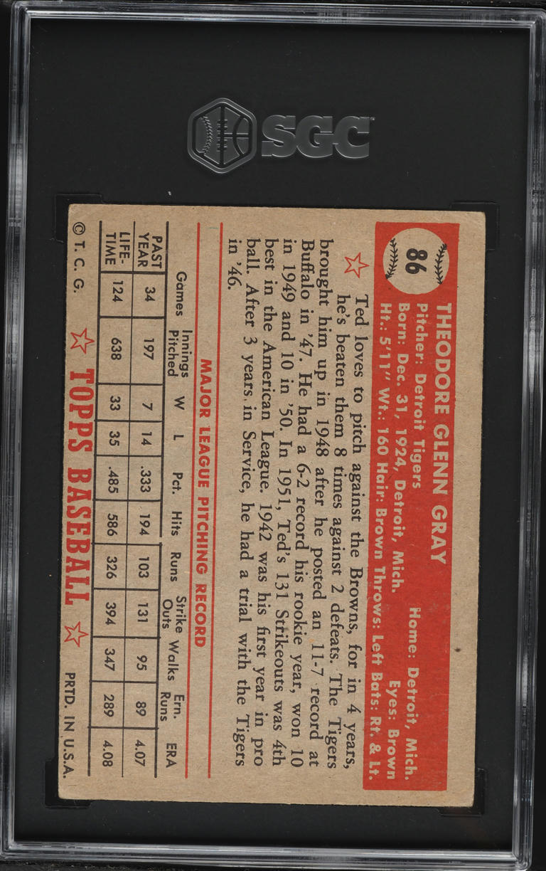 1952 Topps Ted Gray #86 SGC 4 VGEX