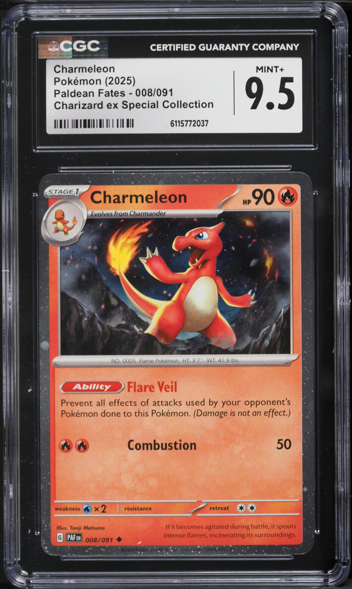 2025 Pokemon Scarlet & Violet Paldean Fates Charizard ex Special Charmeleon #8 CGC 9.5 MINT+