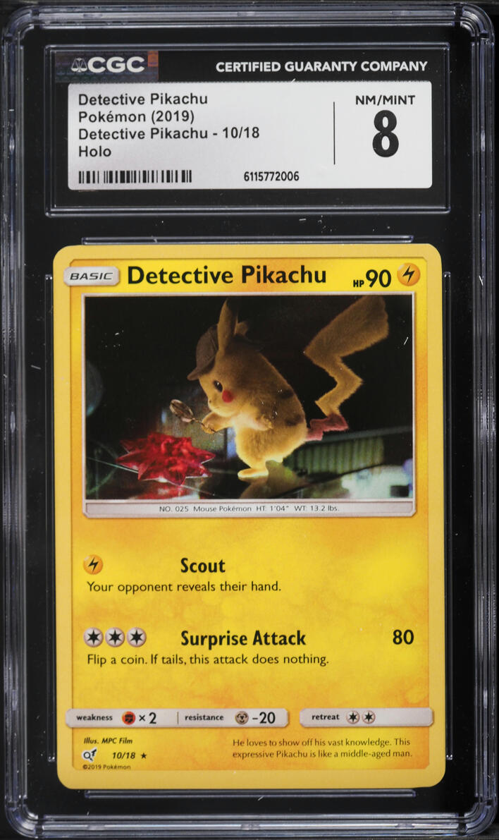 2019 Pokemon Sun & Moon Holo Detective Pikachu #10 CGC 8 NM-MT