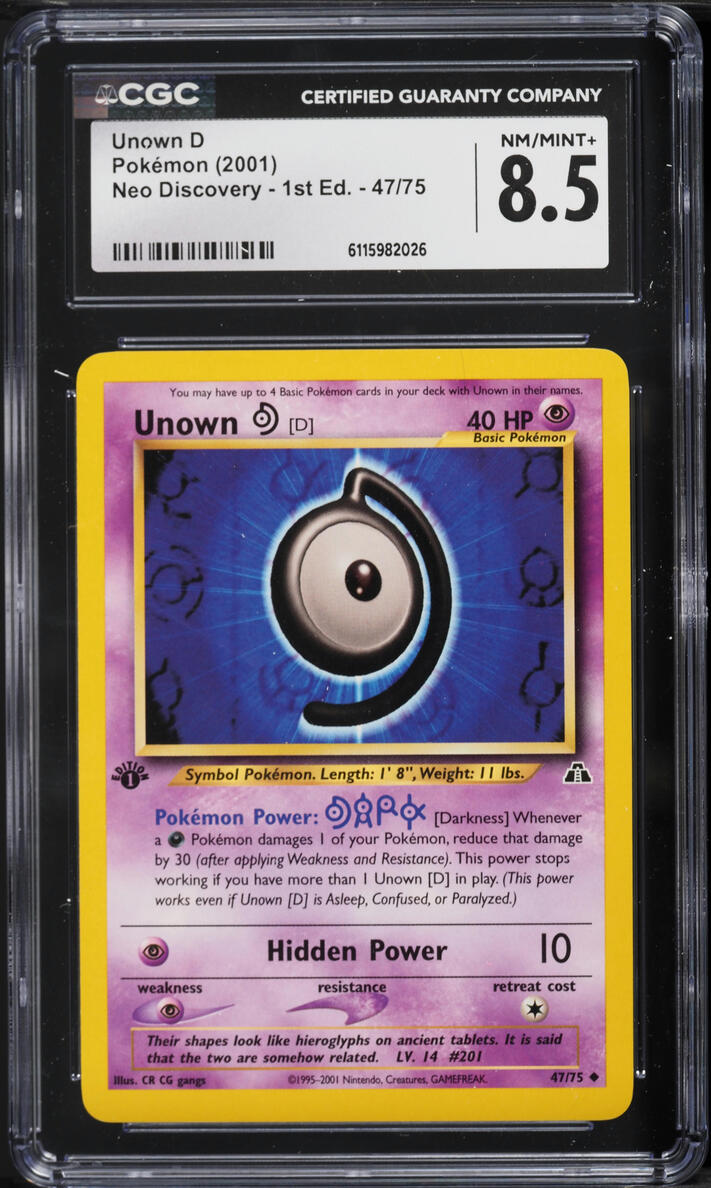 2001 Pokemon Neo Discovery 1st Edition Unown D #47 CGC 8.5 NM-MT+