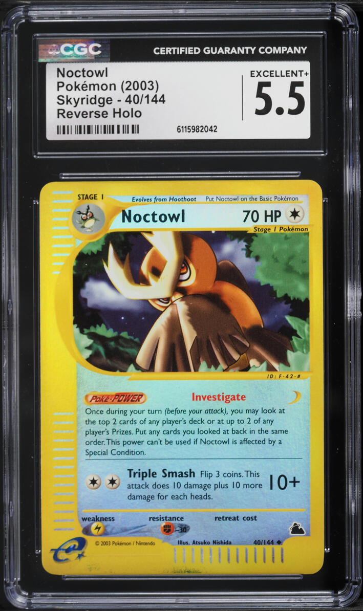 2003 Pokemon Skyridge Reverse Holo Noctowl #40 CGC 5.5 EX+