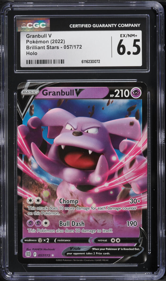 2022 Pokemon Sword & Shield Brilliant Stars Holo Granbull V #57 CGC 6.5 EXMT+