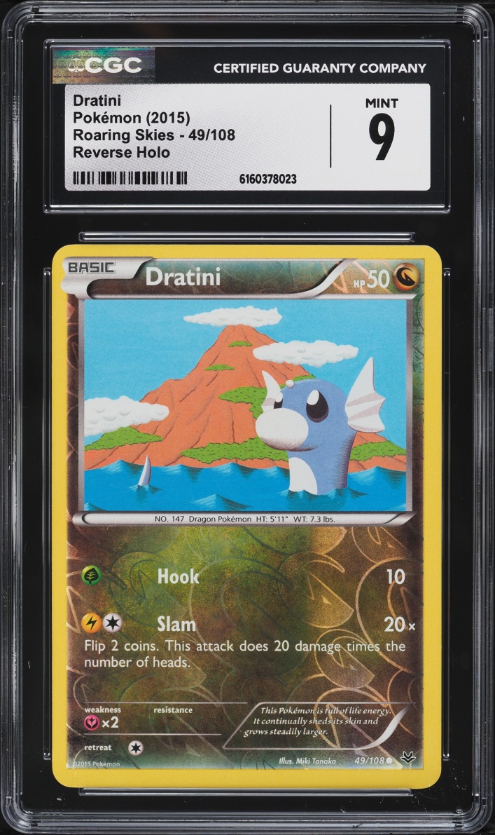 2015 Pokemon XY Roaring Skies Reverse Holo Dratini #49 CGC 9 MINT