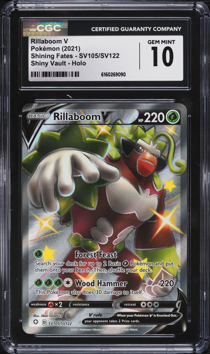 2021 Pokemon SWSH Shining Fates Shiny Vault Full Art Rillaboom V #SV105 CGC 10 GEM MINT