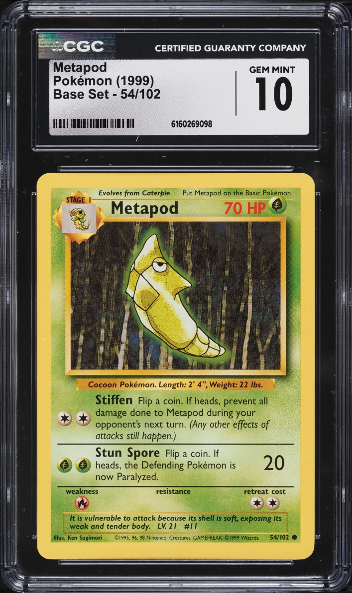 1999 Pokemon Base Set Metapod #54 CGC 10 GEM MINT