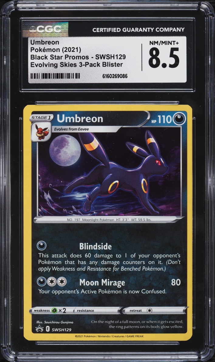 2021 Pokemon Sword & Shield Promo Evolving Skies 3-Pack Blister Umbreon #SWSH129 CGC 8.5 NM-MT+