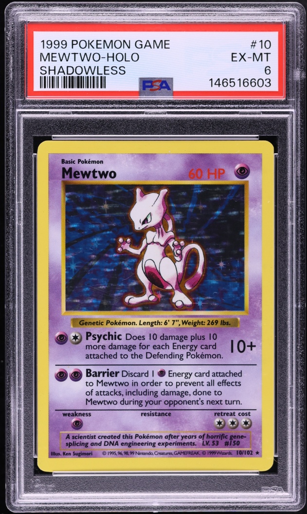 1999 Pokemon Base Set Shadowless Holo Mewtwo #10 PSA 6 EXMT