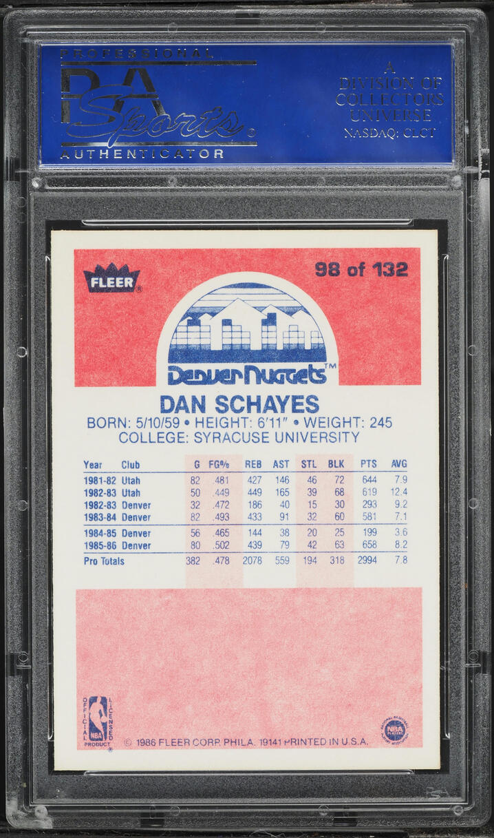 1986 Fleer Basketball Dan Schayes #98 PSA 9 MINT