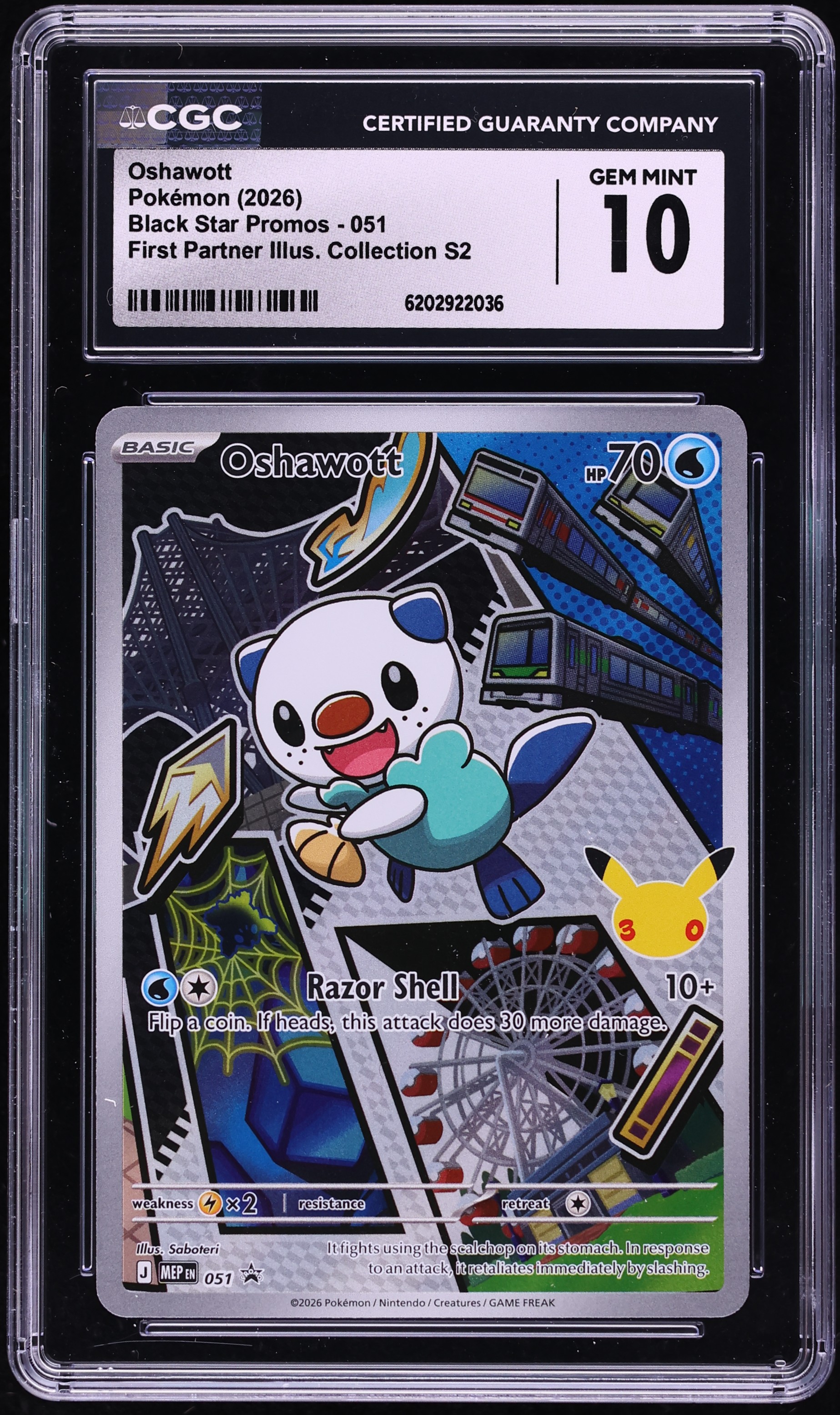 2026 Pokemon Mega Promo First Partner Illustration S2 Full Art Oshawott #51 CGC 10 GEM MINT