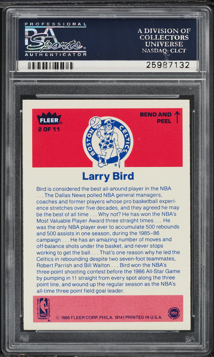 1986 Fleer Sticker Larry Bird #2 PSA 10 GEM MINT