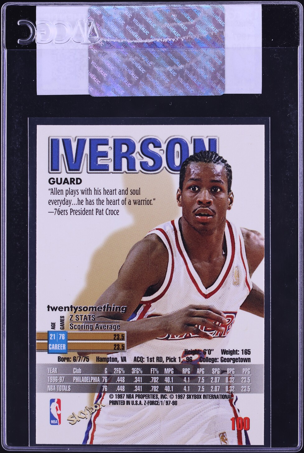 1997 Skybox Z-Force Allen Iverson #100 CGC AUTH