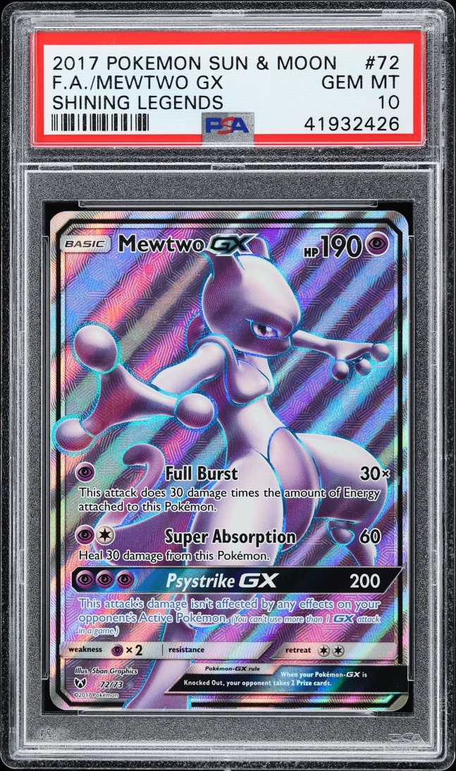 2017 Pokemon Sun & Moon Shining Legends Full Art Mewtwo GX #72 PSA 10 GEM MINT