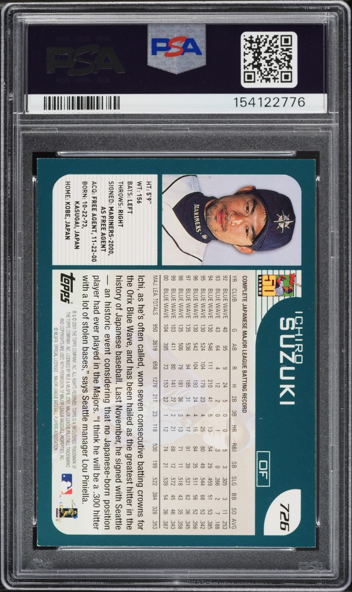 2001 Topps Ichiro Suzuki ROOKIE #726 PSA 6 EXMT