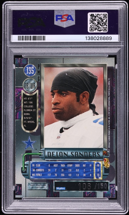 1997 Metal Universe Precious Metal Gems PMG Red Deion Sanders /150 #135 PSA AUTH