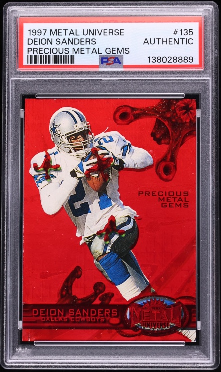 1997 Metal Universe Precious Metal Gems PMG Red Deion Sanders /150 #135 PSA AUTH