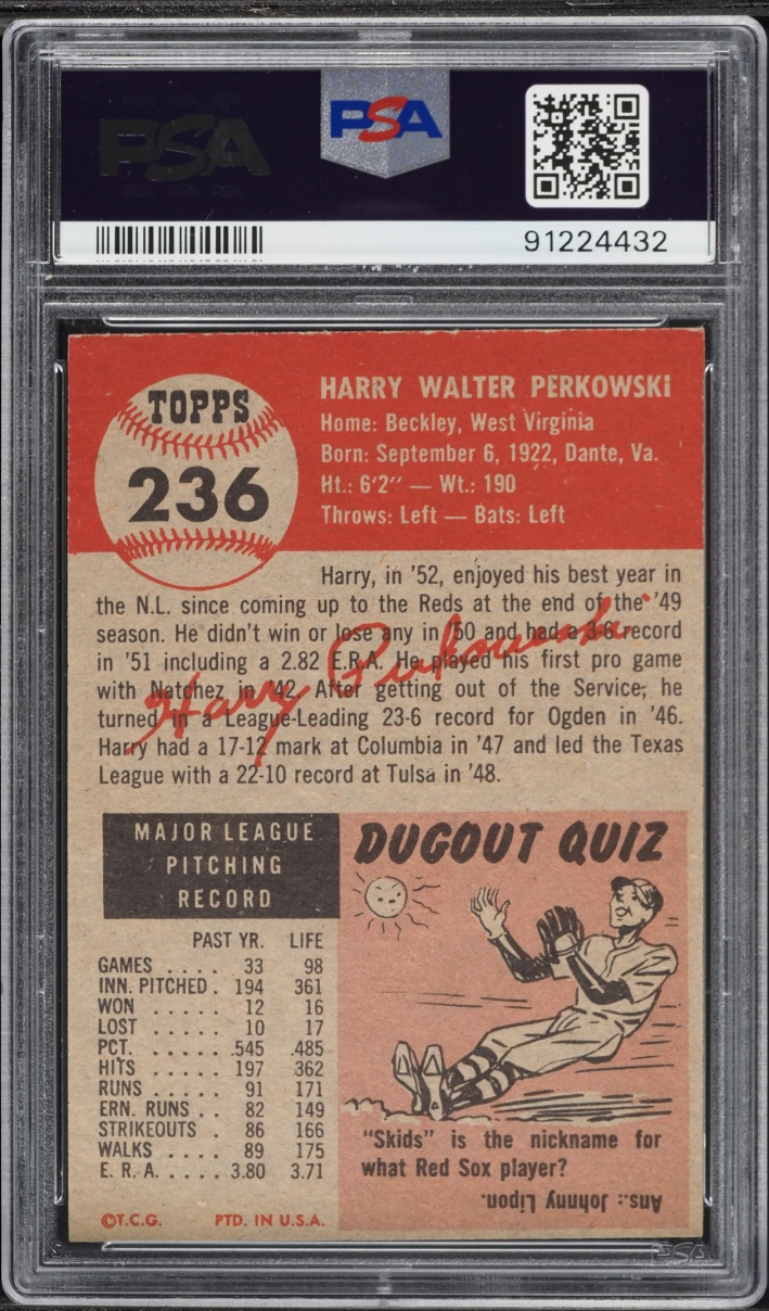 1953 Topps Harry Perkowski #236 PSA 7 NRMT