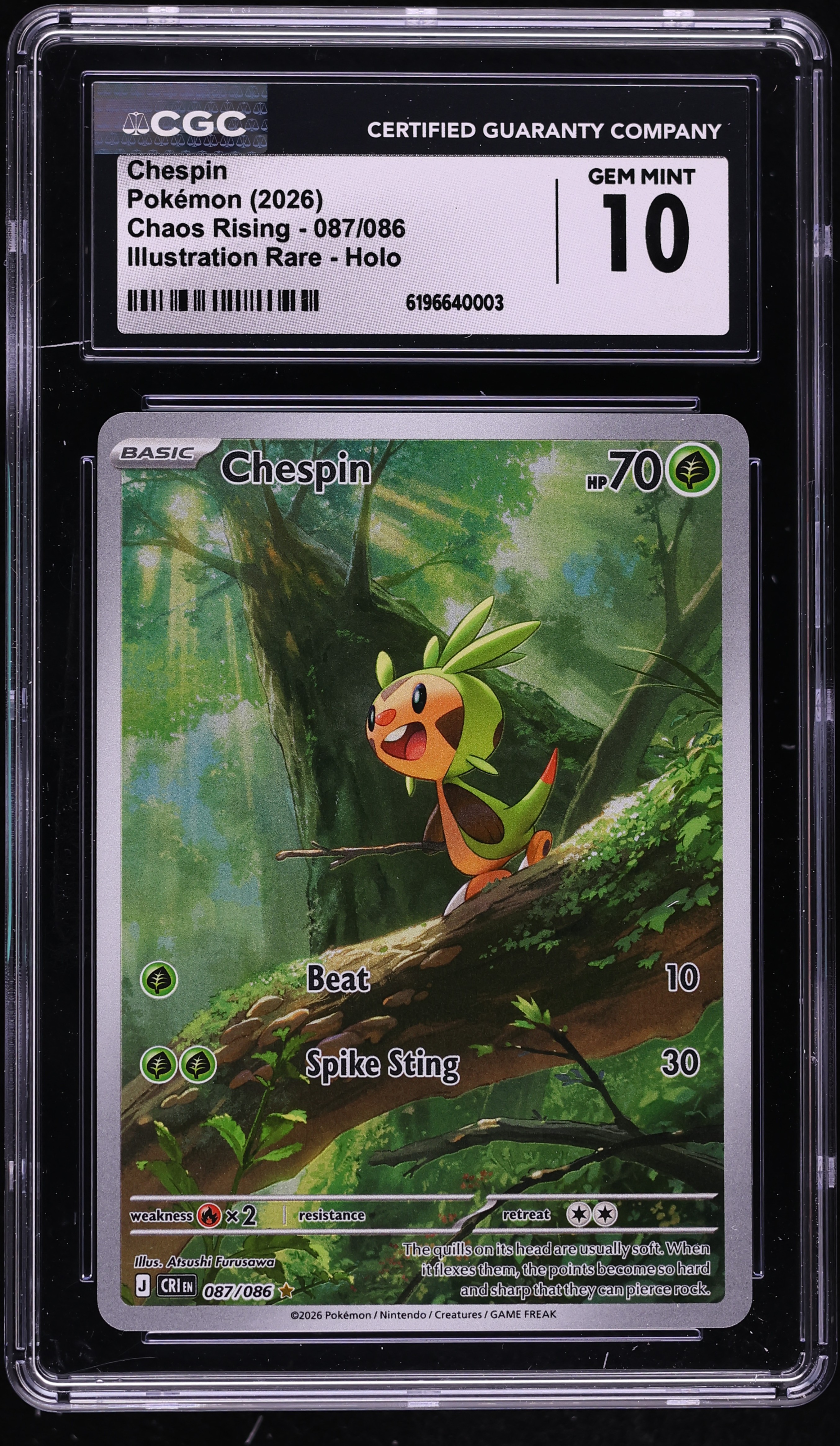 2026 Pokemon Mega Evolution Chaos Rising IR Chespin #87 CGC 10 GEM MINT