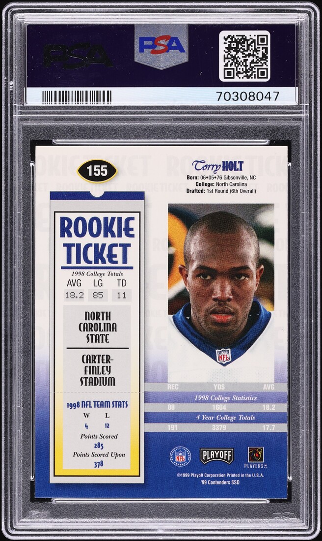 1999 Playoff Contenders Torry Holt ROOKIE AUTO #155 PSA 10 GEM MINT