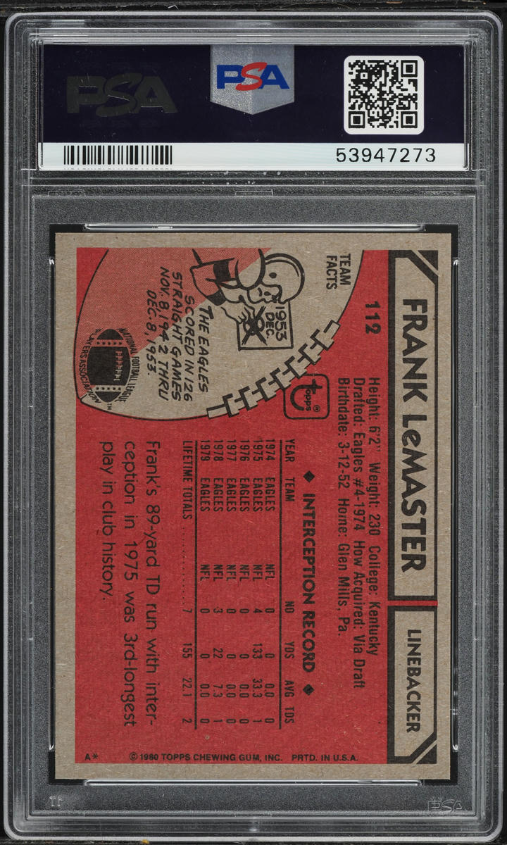 1980 Topps Football Frank LeMaster #112 PSA 10 GEM MINT