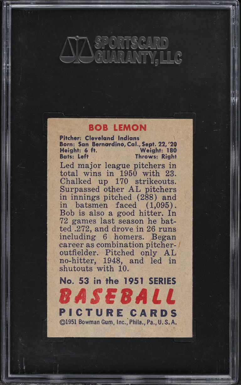 1951 Bowman Bob Lemon #53 SGC 8 NM-MT