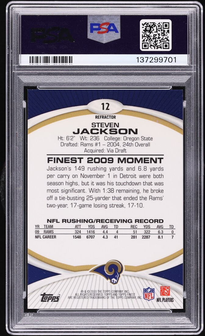 2010 Finest Mosaic Refractor Steven Jackson 10/10 #12 PSA 9 MINT - Photo 2