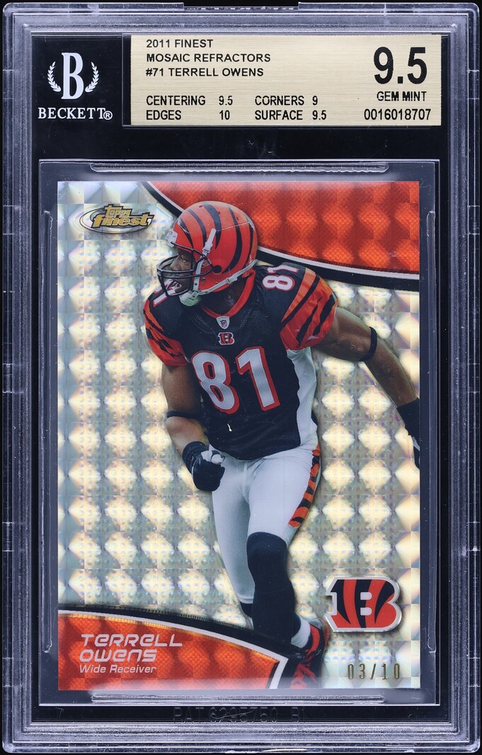 2011 Finest Mosaic Refractors Terrell Owens /10 #71 BGS 9.5 GEM MINT - Photo 1
