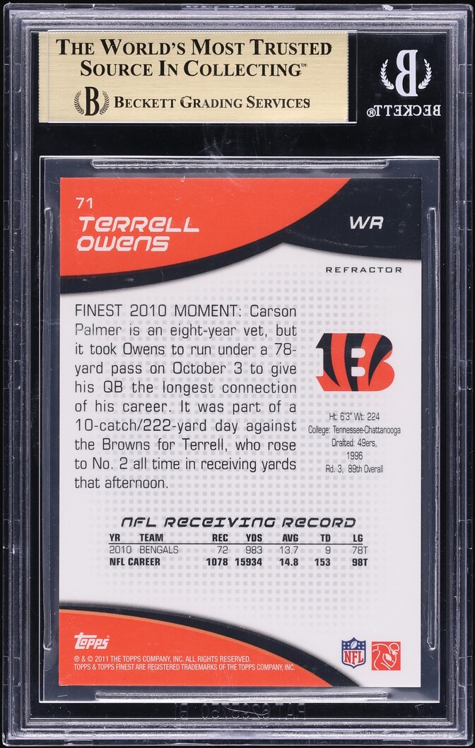 2011 Finest Mosaic Refractors Terrell Owens /10 #71 BGS 9.5 GEM MINT - Photo 2