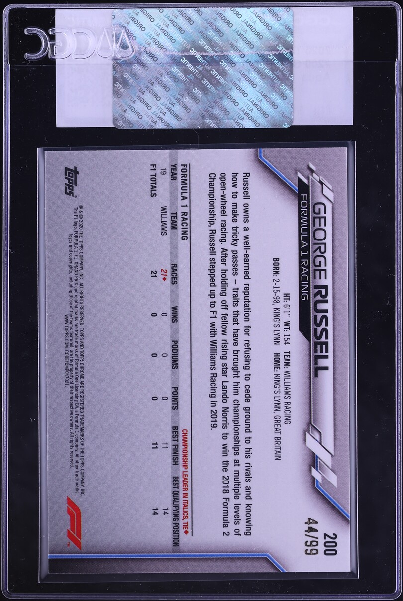 2020 Topps Chrome Sapphire Formula 1 F1 Aqua George Russell ROOKIE /99 ...