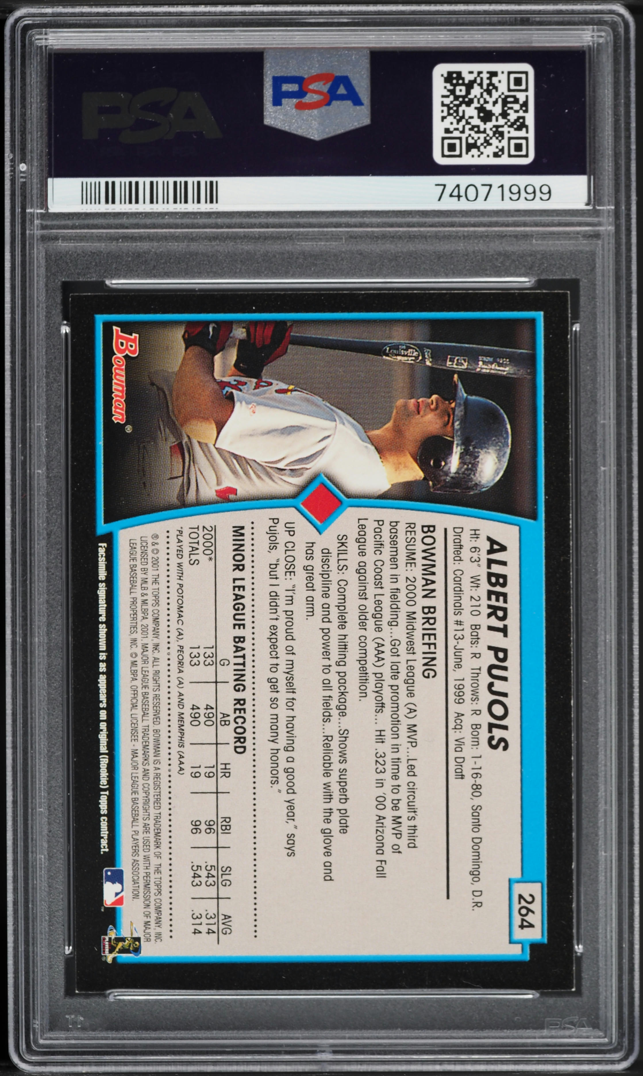 2001 Bowman Gold Albert Pujols ROOKIE #264 PSA 8 NM-MT