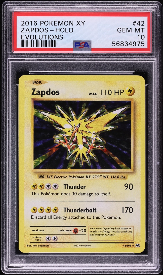 2016 Pokemon XY Evolutions Holo Zapdos #42 PSA 10 GEM MINT