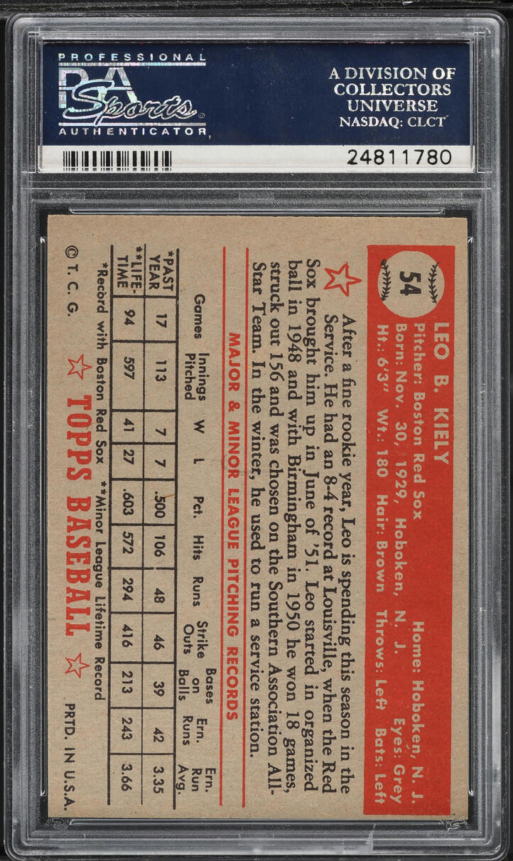 1952 Topps Leo Kiely #54 PSA 7 NRMT