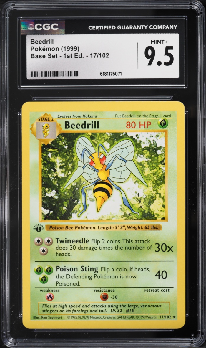1999 Pokemon Base Set Shadowless 1st Edition Beedrill #17 CGC 9.5 MINT+