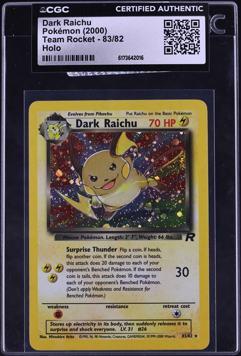 2000 Pokemon Team Rocket Holo Dark Raichu #83 CGC AUTH