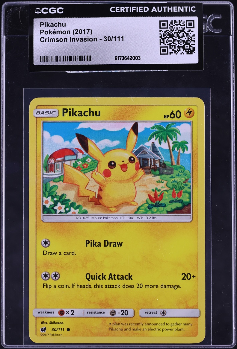 2017 Pokemon Sun & Moon Crimson Invasion Pikachu #30 CGC AUTH