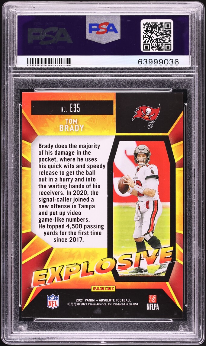 2021 Absolute Explosive Gold Tom Brady /10 #E35 PSA 9 MINT - Photo 2