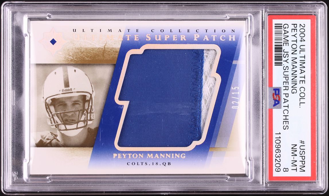2004 Ultimate Collection Super Peyton Manning PATCH /15 #USP-PM PSA 8 NM-MT - Photo 1