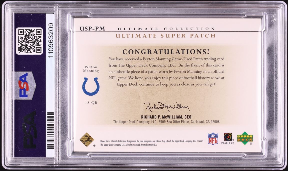 2004 Ultimate Collection Super Peyton Manning PATCH /15 #USP-PM PSA 8 NM-MT - Photo 2