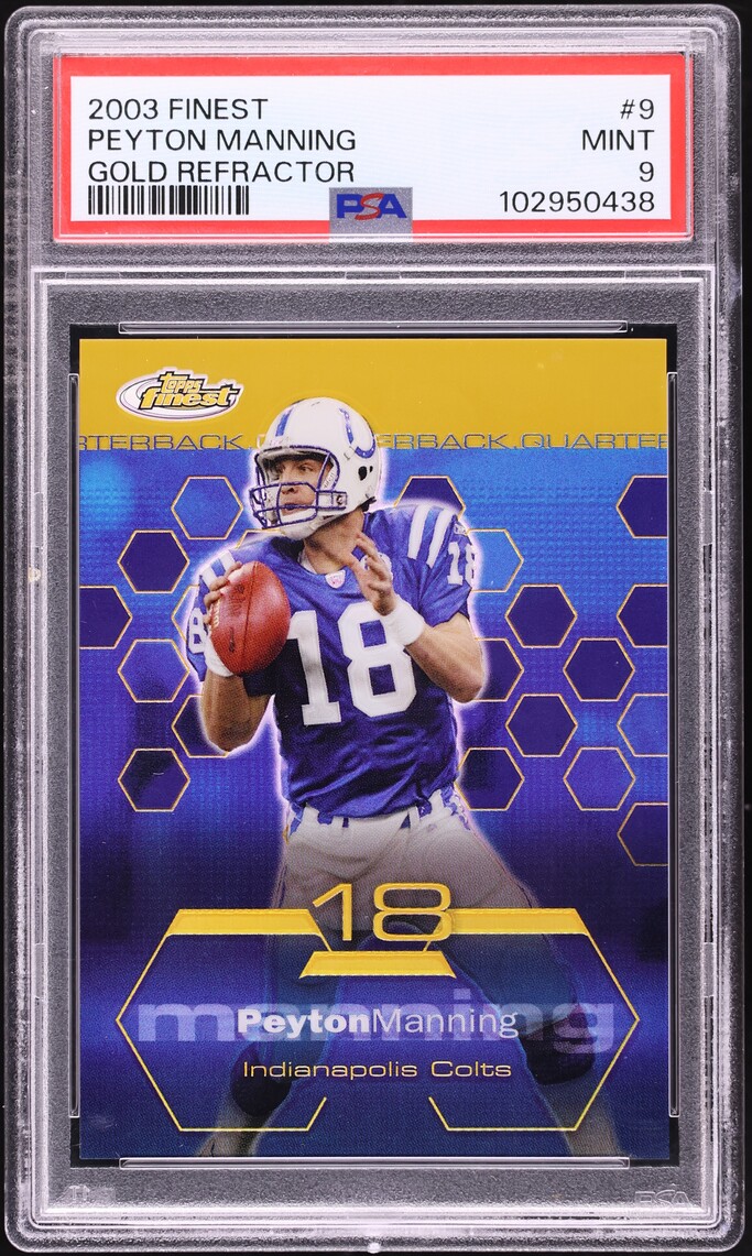 2003 Finest Gold Refractor Peyton Manning /50 #9 PSA 9 MINT - Photo 1