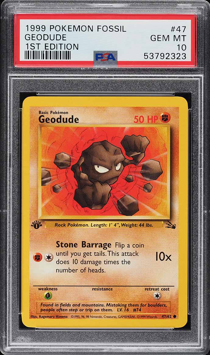 1999 Pokemon Fossil 1st Edition Geodude #47 PSA 10 GEM MINT