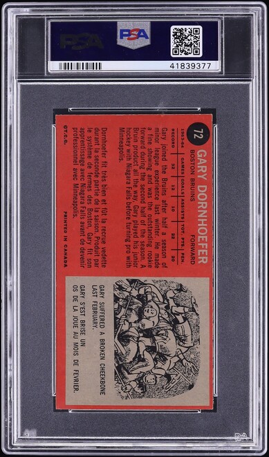 1964 Topps Hockey Gary Dornhoefer ROOKIE #72 PSA 7 NRMT