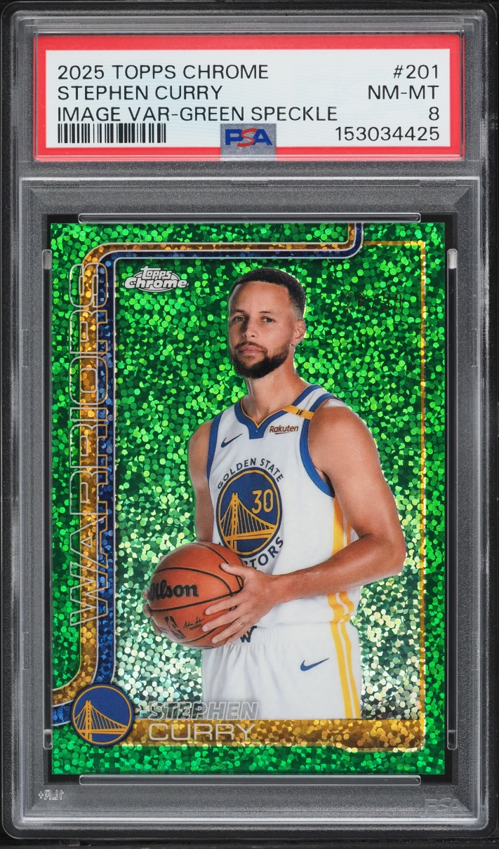 2025 Topps Chrome Variation Green Speckle Stephen Curry /99 #201 PSA 8 NM-MT