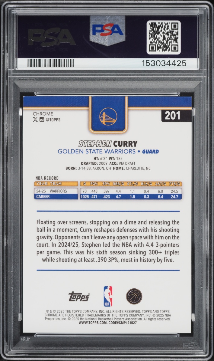2025 Topps Chrome Variation Green Speckle Stephen Curry /99 #201 PSA 8 NM-MT