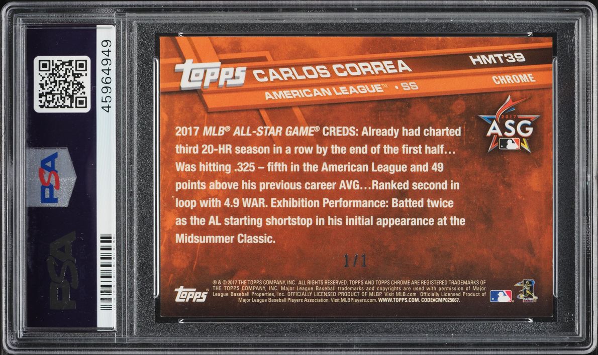 2017 Topps Chrome Update Superfractor Carlos Correa 1/1 #HMT39 PSA 9 MINT