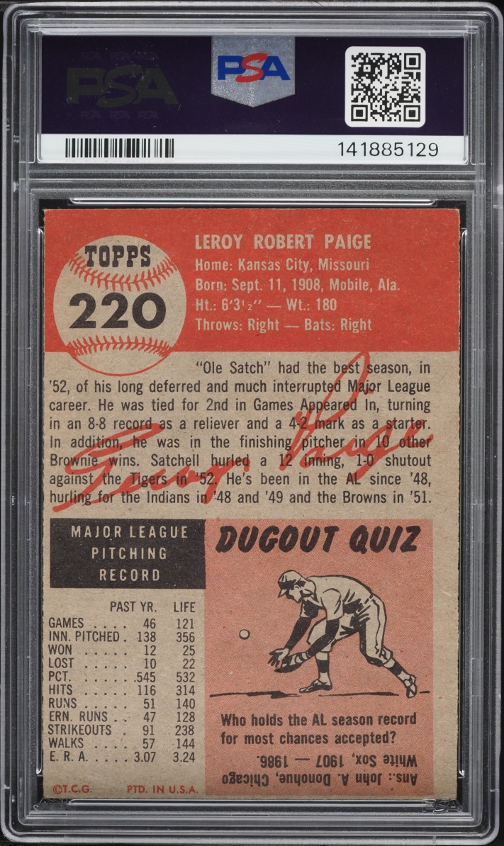 1953 Topps Satchell Paige #220 PSA 4 VGEX