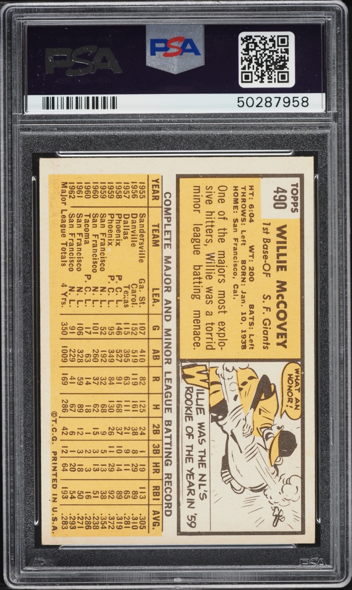1963 Topps Willie McCovey #490 PSA 6 EXMT