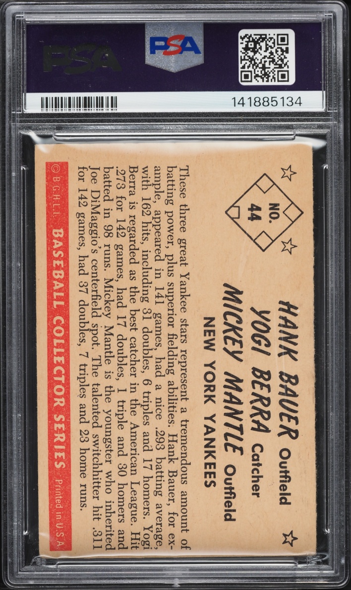1953 Bowman Color Yogi Berra Mickey Mantle Hank Bauer #44 PSA 4 VGEX