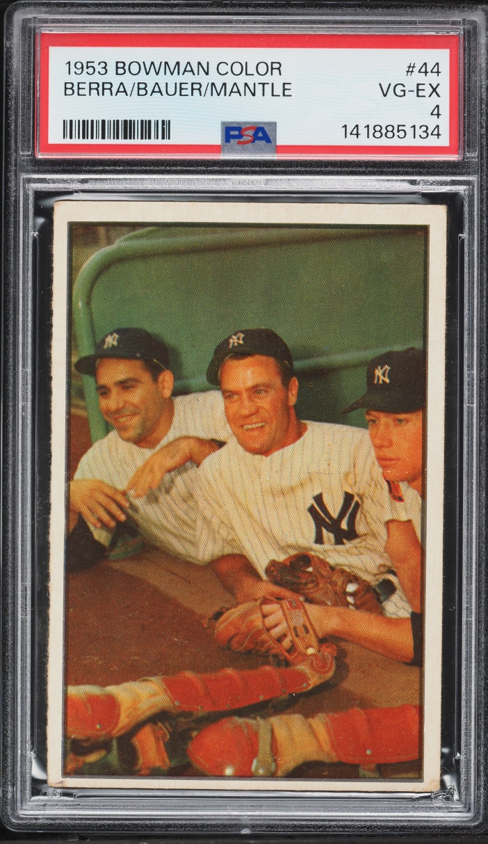 1953 Bowman Color Yogi Berra Mickey Mantle Hank Bauer #44 PSA 4 VGEX