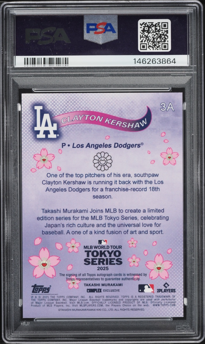 2025 Topps Takashi Murakami MLB Tokyo Series Orange Foil Clayton Kershaw AUTO /25 #3A PSA 9