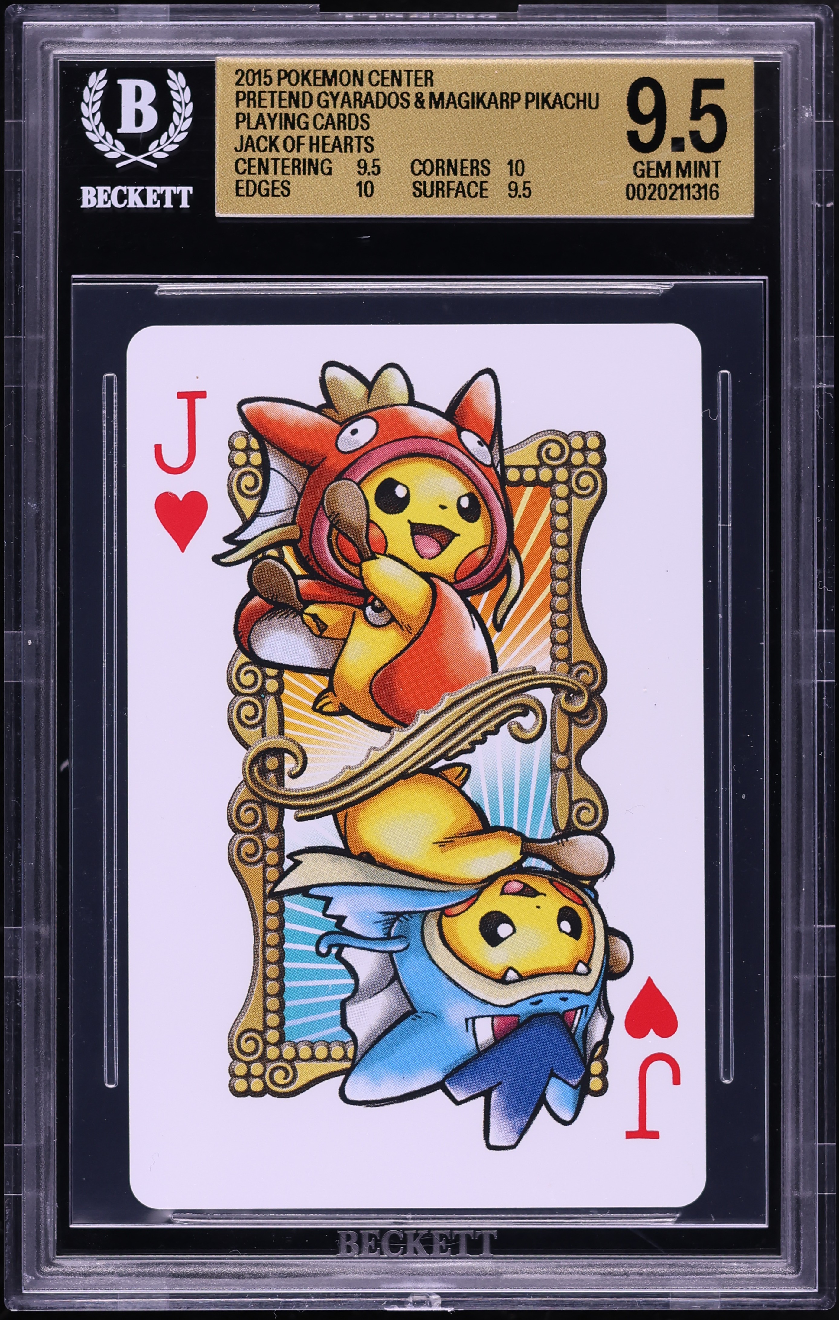 2015 Pokemon Center Pretend Gyarados & Magikarp Pikachu Playing Cards Jack Of Hearts BGS 9.5